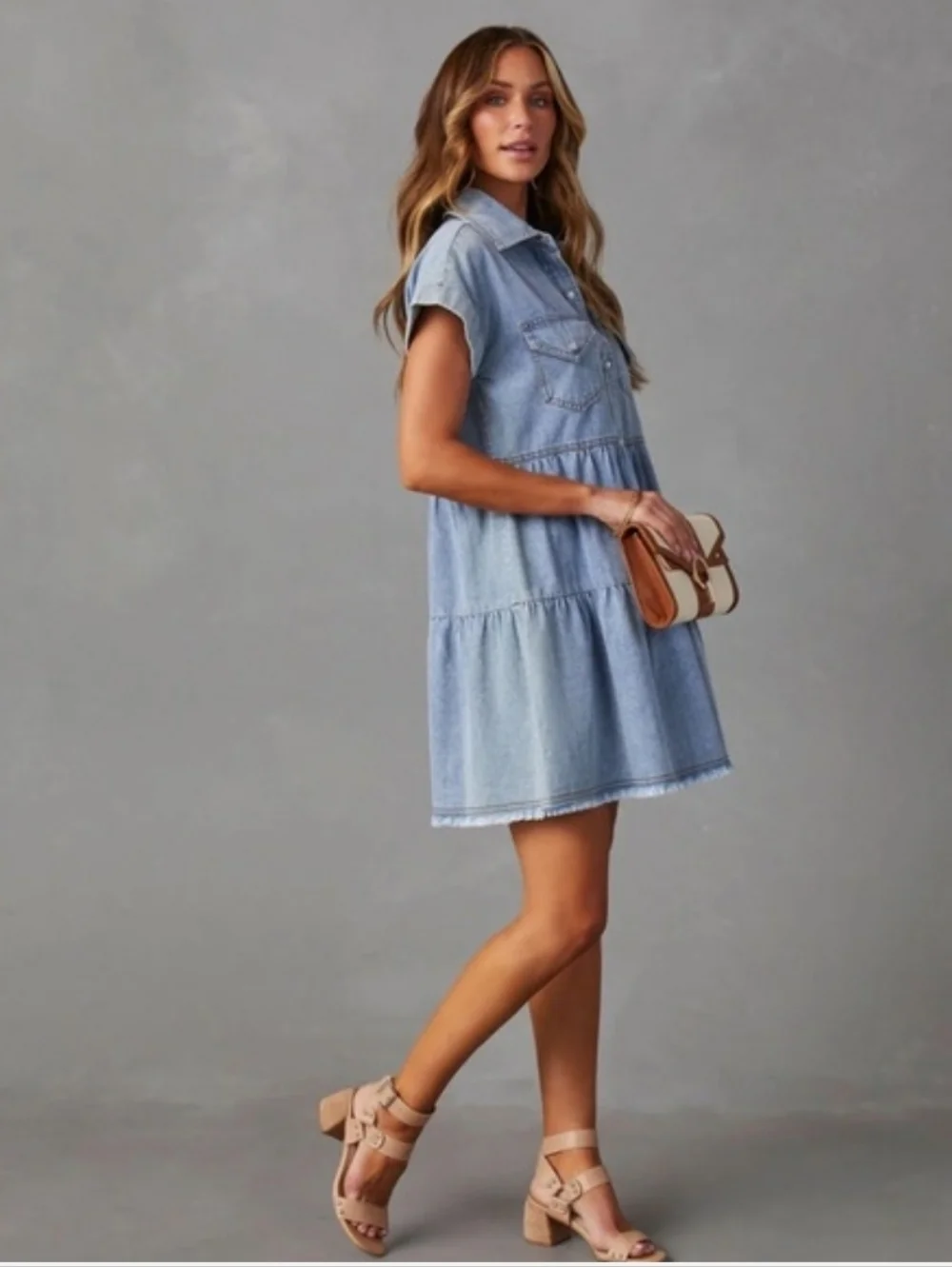 VICI Tiered Denim Babydoll Dress. Sz: Small